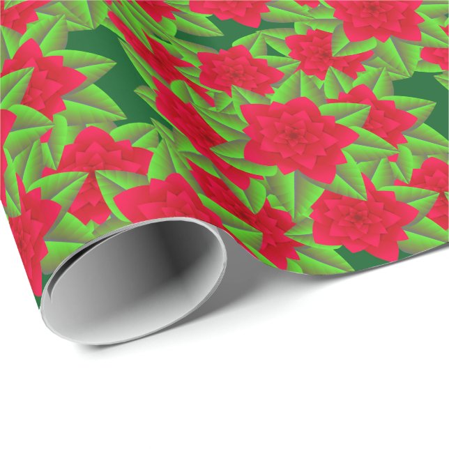 Mörk Red Camellias och Grönt Löv Presentpapper (Rullad Hörn)