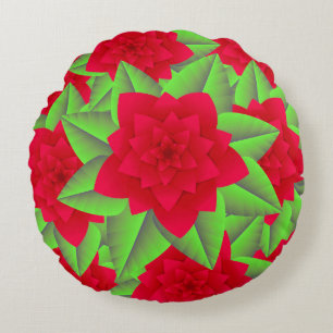 Mörk Red Camellias och Grönt Löv Rund Kudde