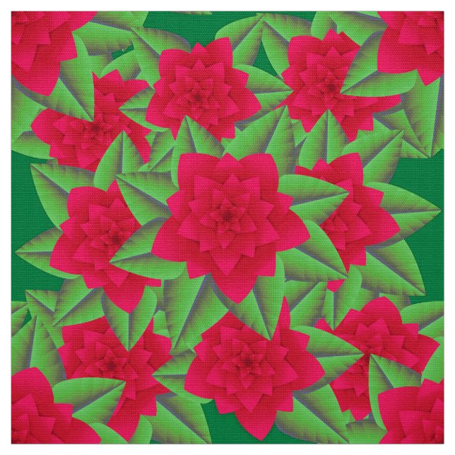 Mörk Red Camellias och Grönt Löv Tyg (Provkarta)