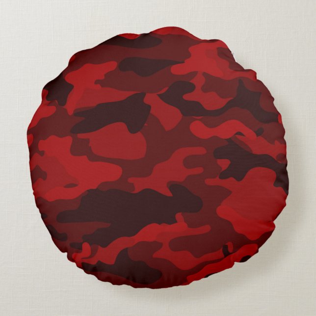Mörk Red Camouflage Rund Kudde (Baksidan)