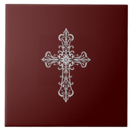 Mörk Red Ceramic Tile med Silver Kor Kakelplatta