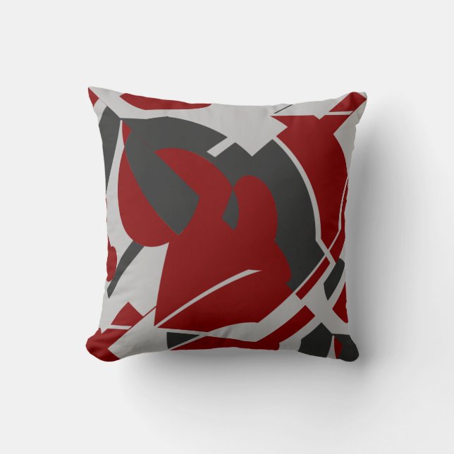 Mörk Red Charcol Grått Bold Swirling Abstrakt Kudde (Framsida)