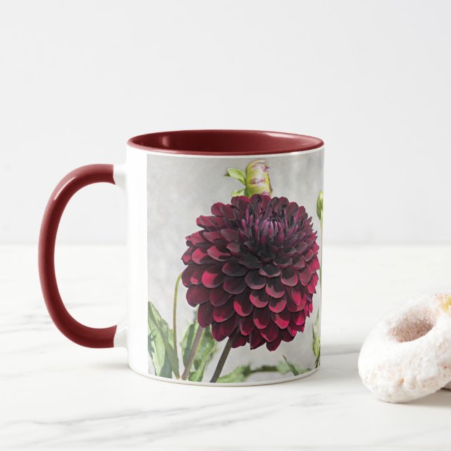 Mörk Red Dahlia Bloom Blommigt Mugg (Med munk)
