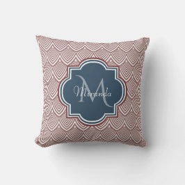 Mörk Red Deco Scallops Navy Blue Monogram Namn Kudde