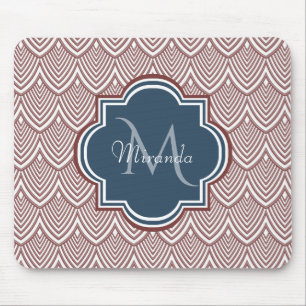 Mörk Red Deco Scallops Navy Blue Monogram Namn Musmatta