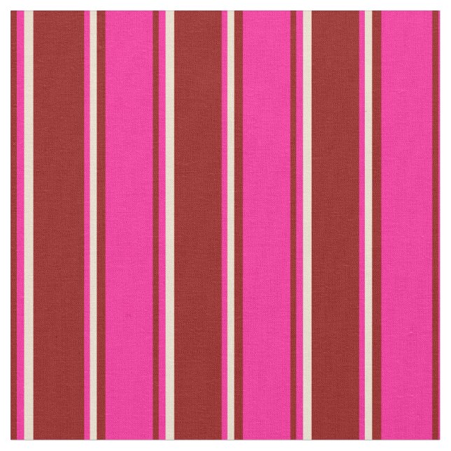 Mörk Red, Deep Rosa & Beige Färgad Linjer Mönster Tyg (Närbild)