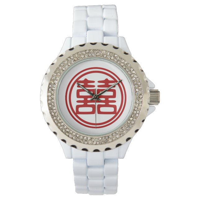 Mörk Red Dubbla Happity - Round Armbandsur (Framsida)