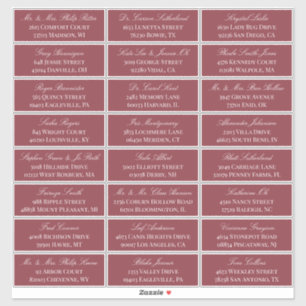 Mörk Red Elegant Script 24 Bröllop Guest Adress Klistermärken