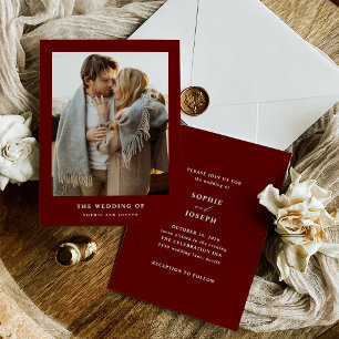 Mörk Red Elegant Text och Photo BRÖLLOP Inbjudningar