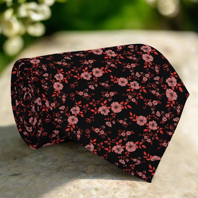Mörk Red Elegant Tiny Blommönster Bröllop Slips (Skapare uppladdad)
