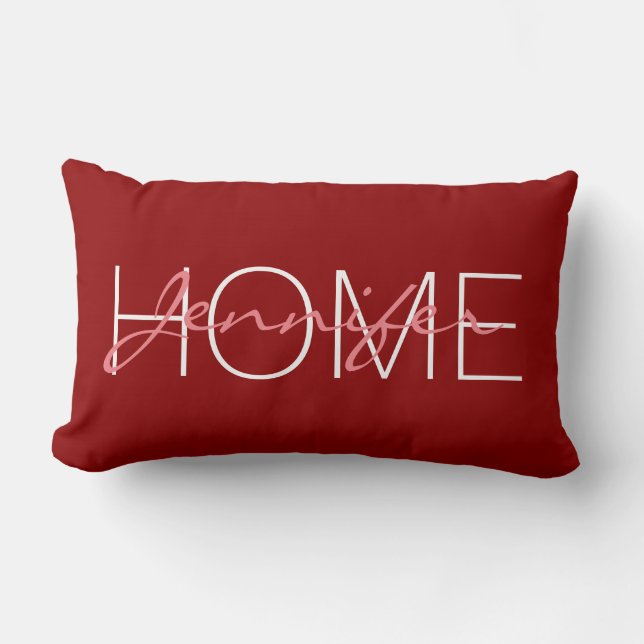 Mörk Red färg home monogram Lumbarkudde (Framsida)