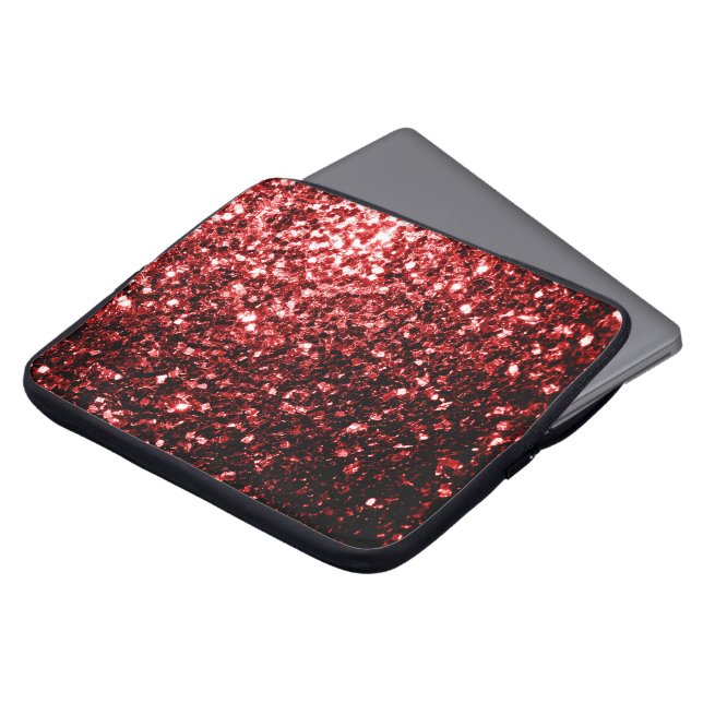 Mörk Red faux Glitter sparkles Glamor Laptop Sleeve (Framsida topp)