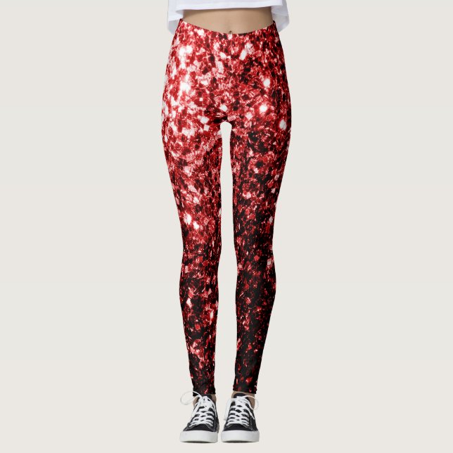 Mörk Red faux Glitter sparkles Glamor Leggings (Framsida)