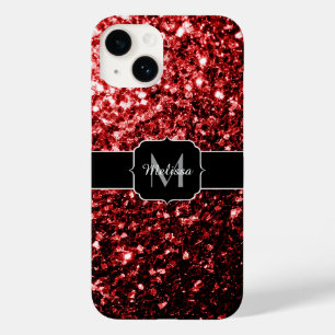 Mörk Red faux Glitter sparkles Glamor Monogram