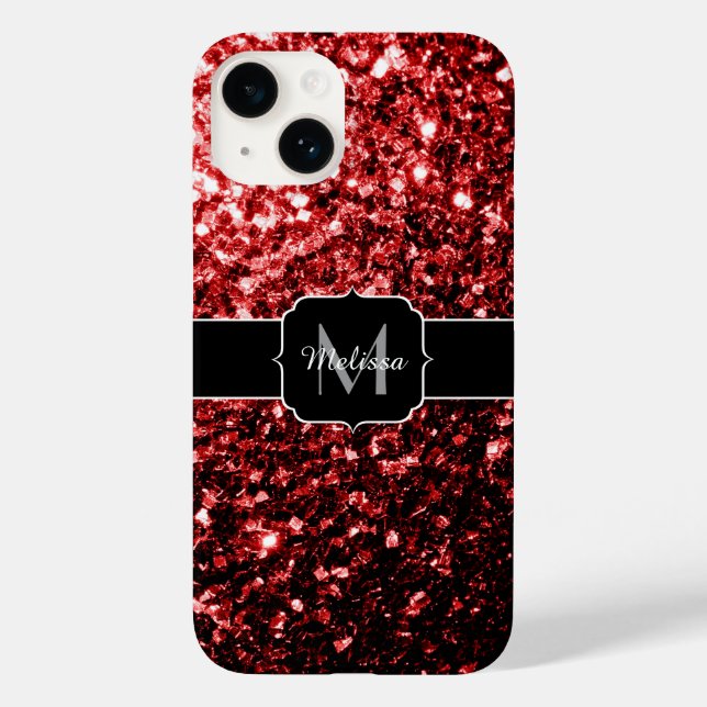 Mörk Red faux Glitter sparkles Glamor Monogram (Baksida)