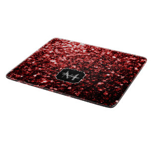 Mörk Red faux Glitter sparkles Glamor Monogram