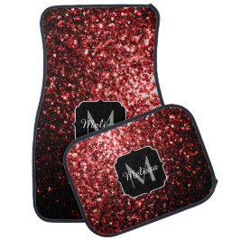 Mörk Red faux Glitter sparkles Glamor Monogram Bilmatta