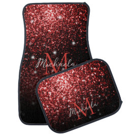 Mörk Red faux Glitter sparkles Glamor Monogram Bilmatta