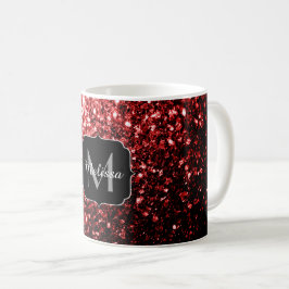 Mörk Red faux Glitter sparkles Glamor Monogram Kaffemugg