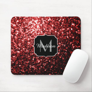 Mörk Red faux Glitter sparkles Glamor Monogram Musmatta
