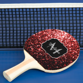 Mörk Red faux Glitter sparkles Glamor Monogram Pingisracket
