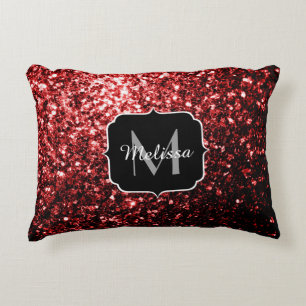 Mörk Red faux Glitter sparkles Glamor Monogram Prydnadskudde
