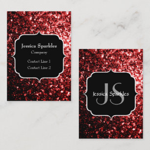 Mörk Red faux Glitter sparkles Glamor Monogram Visitkort