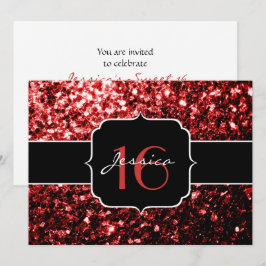 Mörk Red faux Glitter sparkles Glamor Sweet 16 Inbjudningar