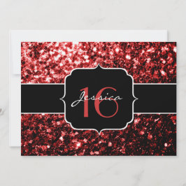 Mörk Red faux Glitter sparkles Glamor Sweet 16 Inbjudningar
