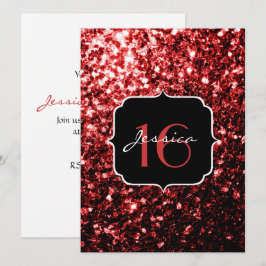 Mörk Red faux Glitter sparkles Glamor Sweet 16 Inbjudningar