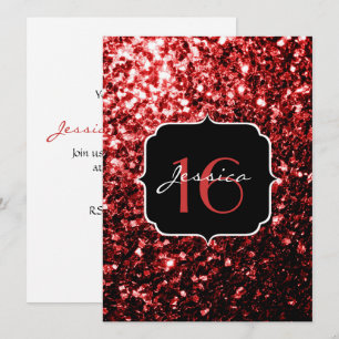 Mörk Red faux Glitter sparkles Glamor Sweet 16 Inbjudningar