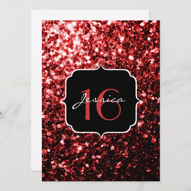 Mörk Red faux Glitter sparkles Glamor Sweet 16 Inbjudningar (Fram/baksida)