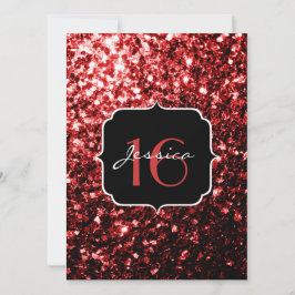 Mörk Red faux Glitter sparkles Glamor Sweet 16 Inbjudningar