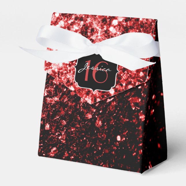 Mörk Red faux Glitter sparkles Glamor Sweet 16 Presentaskar (Framsidan Sidan)