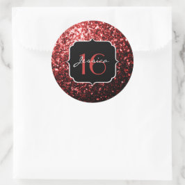 Mörk Red faux Glitter sparkles Glamor Sweet 16 Runt Klistermärke