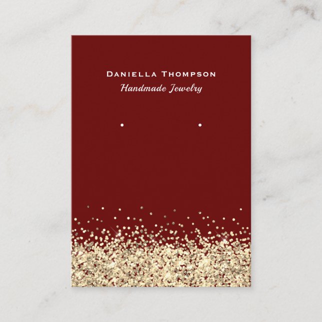 Mörk Red Faux Guld Glitter Juelry Earring Visning Visitkort (Framsida)