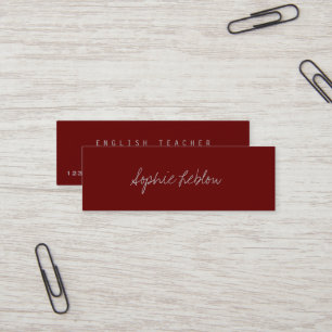 Mörk-Red för minimalistisk Elegant Engelska lärare Mini Visitkort