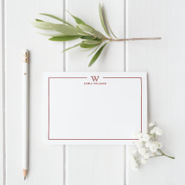 Mörk Red Formal Classic Family Monogram Minimal Anteckningskort