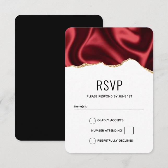 Mörk Red Glam Vågigt satatin Abstract Design Bröll OSA Kort (Fram/baksida)