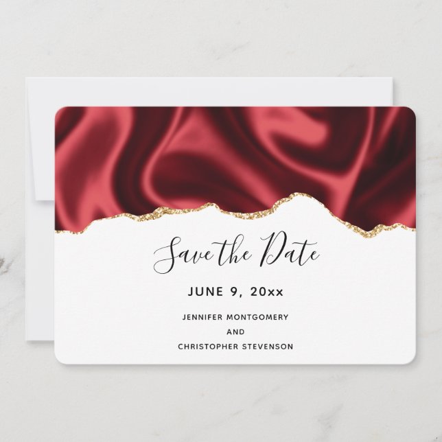 Mörk Red Glam Vågigt satatin Abstract Design Bröll Spara Datumet (Framsida)