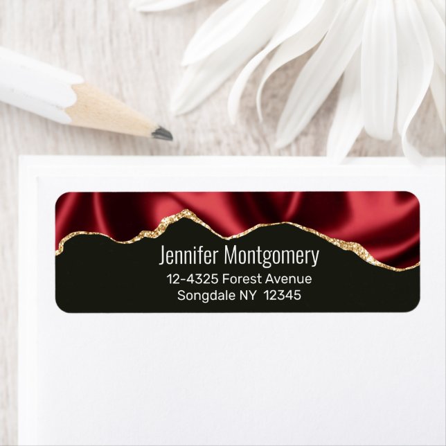 Mörk Red Glam Vågigt Satsen Abstract Design Returadress Etikett (Insitu)