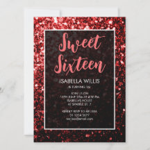 Mörk Red glitter-miniatyrdiagram Sweet 16 elegant-