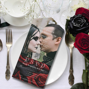 Mörk Red Gothic Ro Blommigt på svart QR-kodfoto
