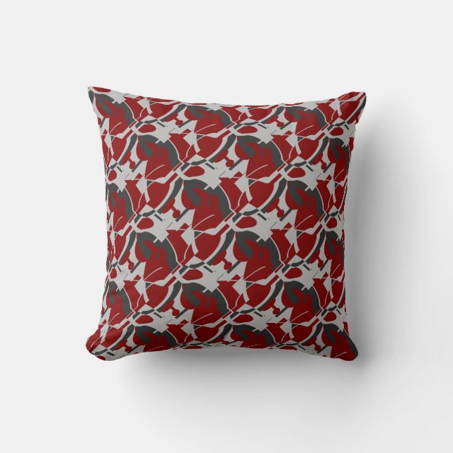Mörk Red Grått Black Swirling Contemporary Print Kudde (Framsida)