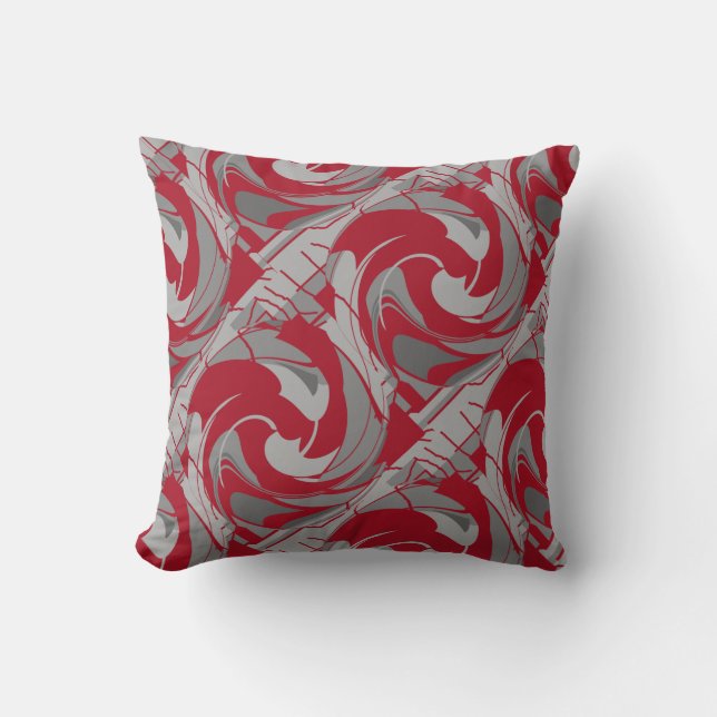 Mörk Red Grått Charcol Diagonal Swirling Abstrakt Kudde (Framsida)