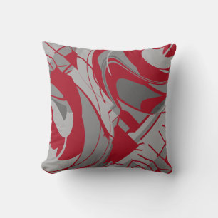 Mörk Red Grått Charcol Floting Blommigt Art Abstra Kudde