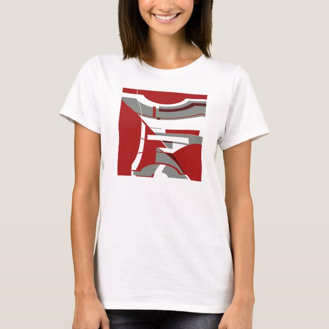Mörk Red Grått Modern Abstrakt Mosaic like Art T Shirt (Framsida)