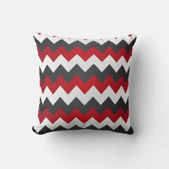 Mörk Red, Grått och White Chevron ZigZag Kudde (Framsida)