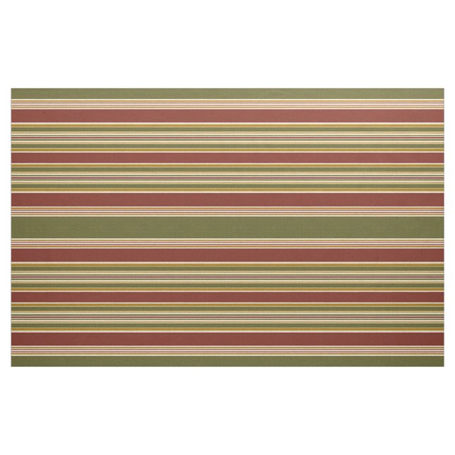 Mörk Red Grönt Ivory Ochre Gult Rand Mönster Tyg (Fat Quarter)