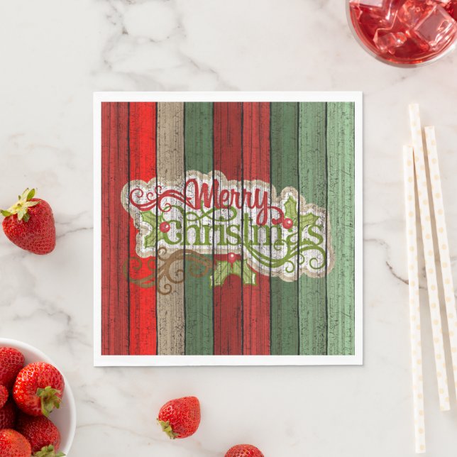 Mörk Red Grönt Wea Wooden Planks Mönster Pappersservett (Insitu)